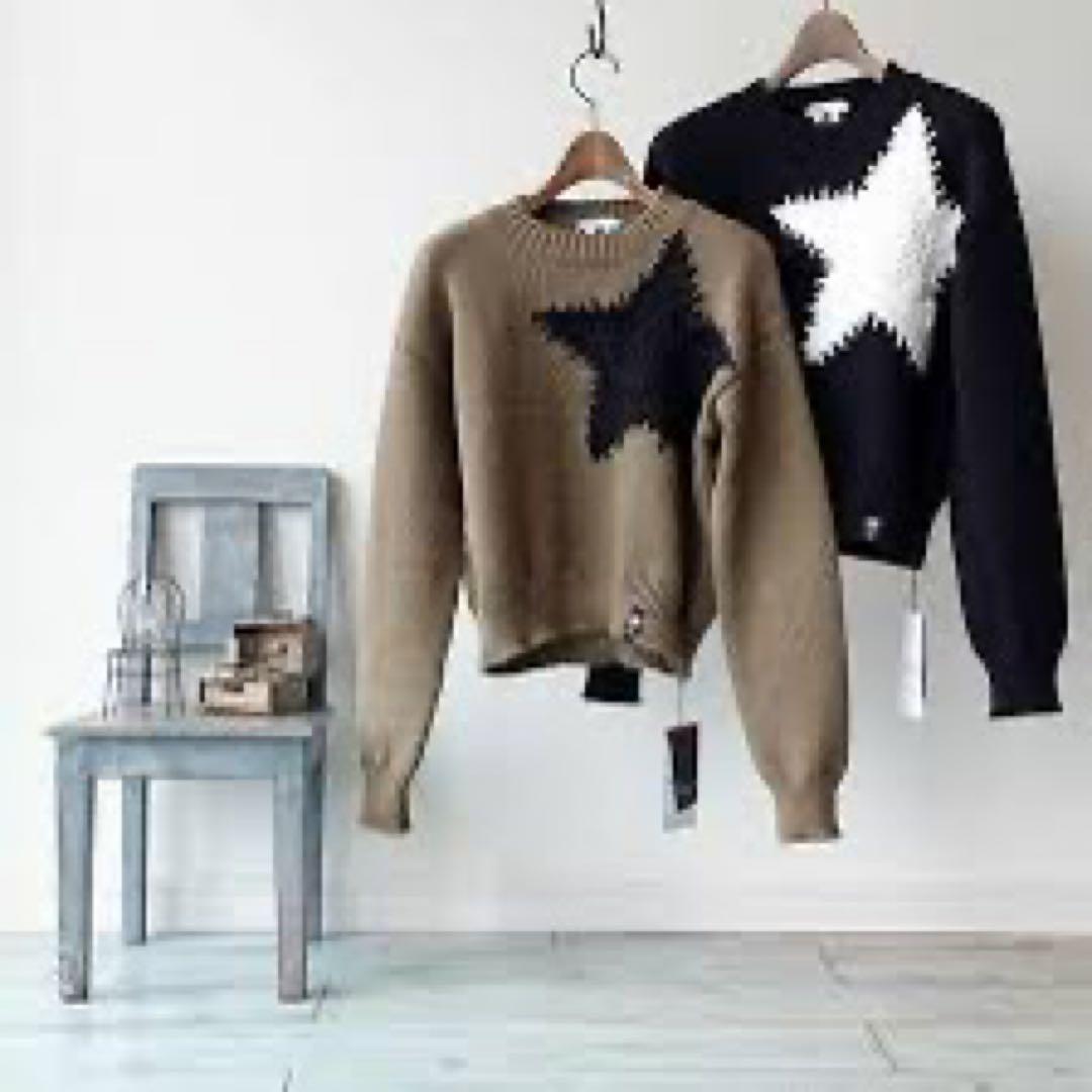 ダブルスタンダード スターモチーフニットセーター カーキ