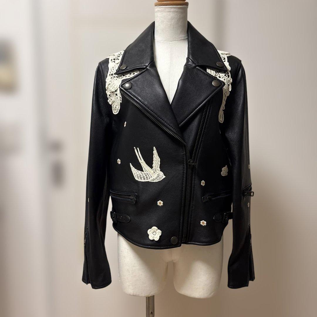 COACH ブラックレザーダブルライダースジャケット