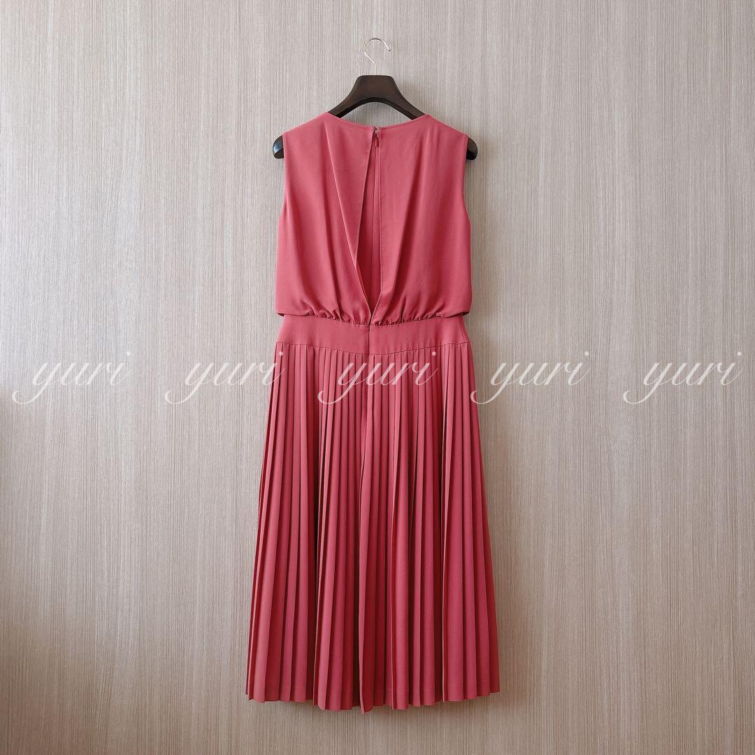 【1024】アナイ　ソフトツイルプリーツ ワンピース　38 くすみ赤　38