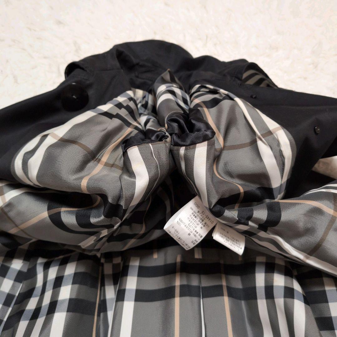 【美品】バーバリーブルーレベル☆フリル　ノバチェック　トレンチコート　ブラック