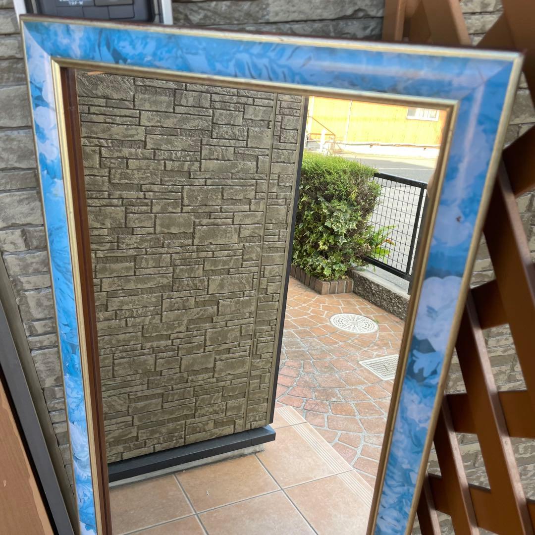 台湾製 アンティーク 八角ミラー 壁掛け 鏡 花模様 ウォールミラー