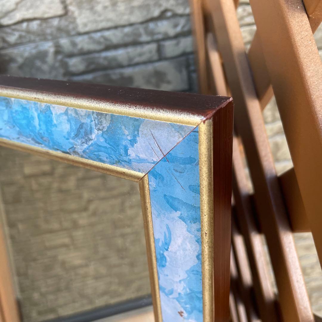 台湾製 アンティーク 八角ミラー 壁掛け 鏡 花模様 ウォールミラー