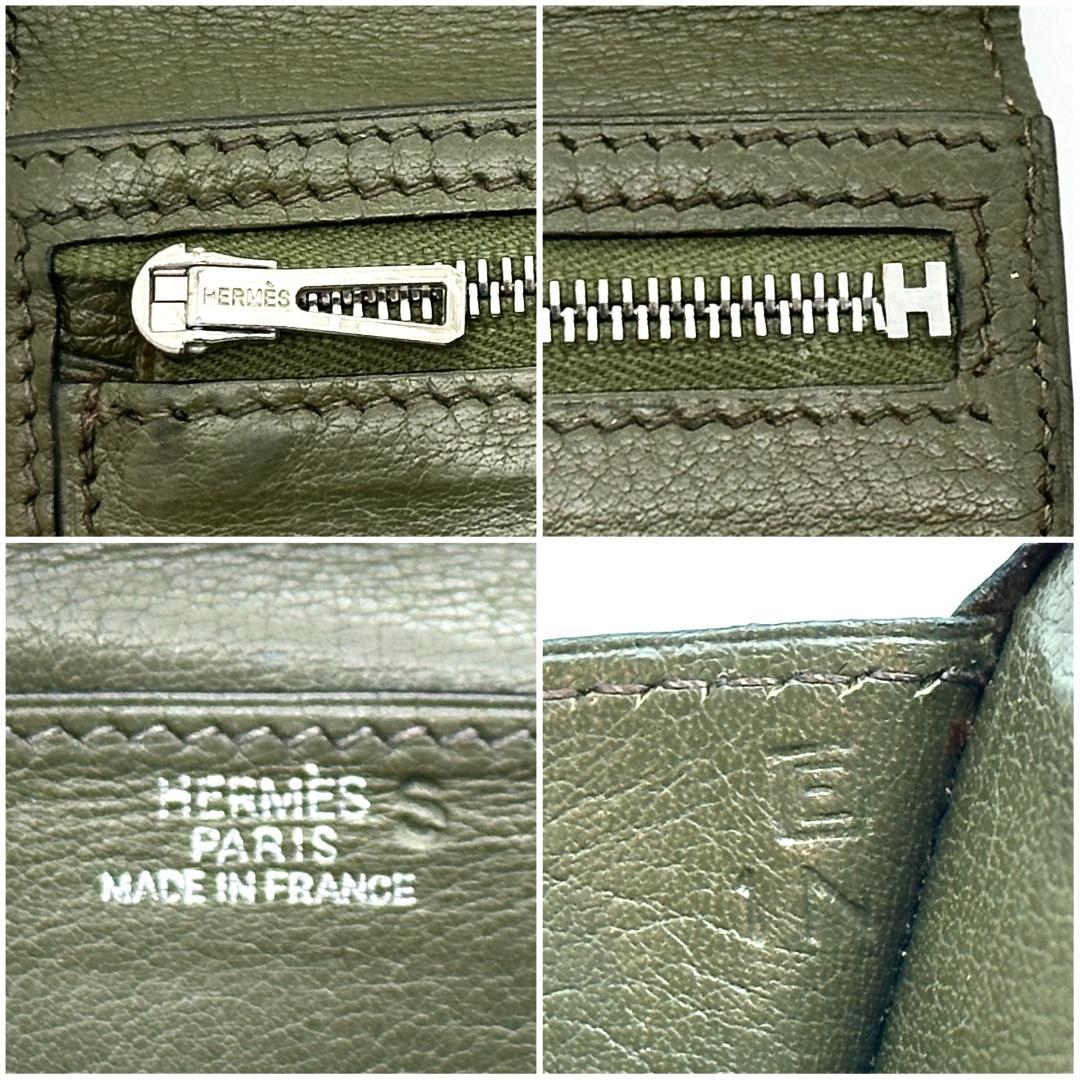 【美品】HERMES エルメス　べアンクラシック　カーキ　□E刻印　長財布