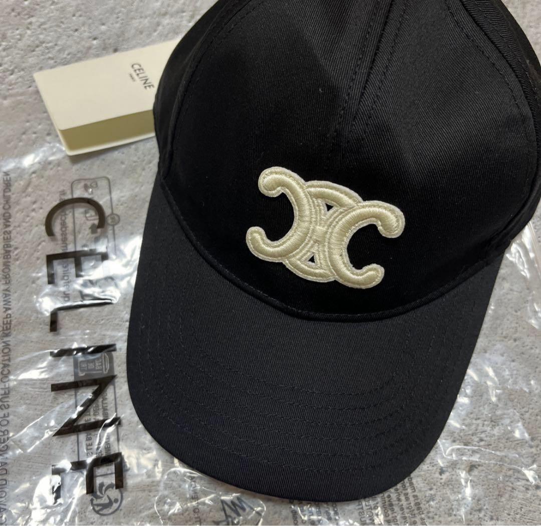 CELINE ロゴ刺繍 ブラックキャップ
