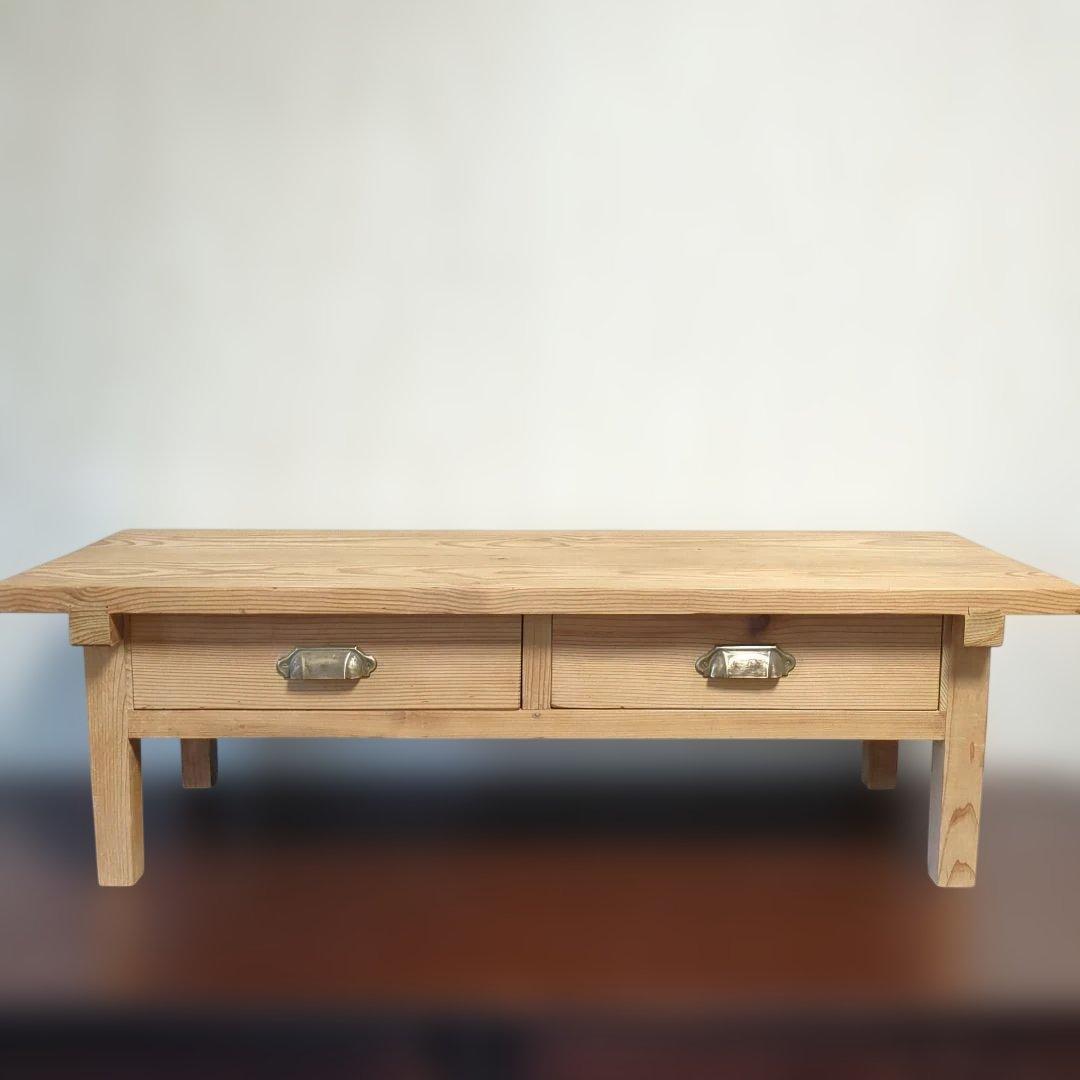 木製アンティーク ローテーブル2引き出し