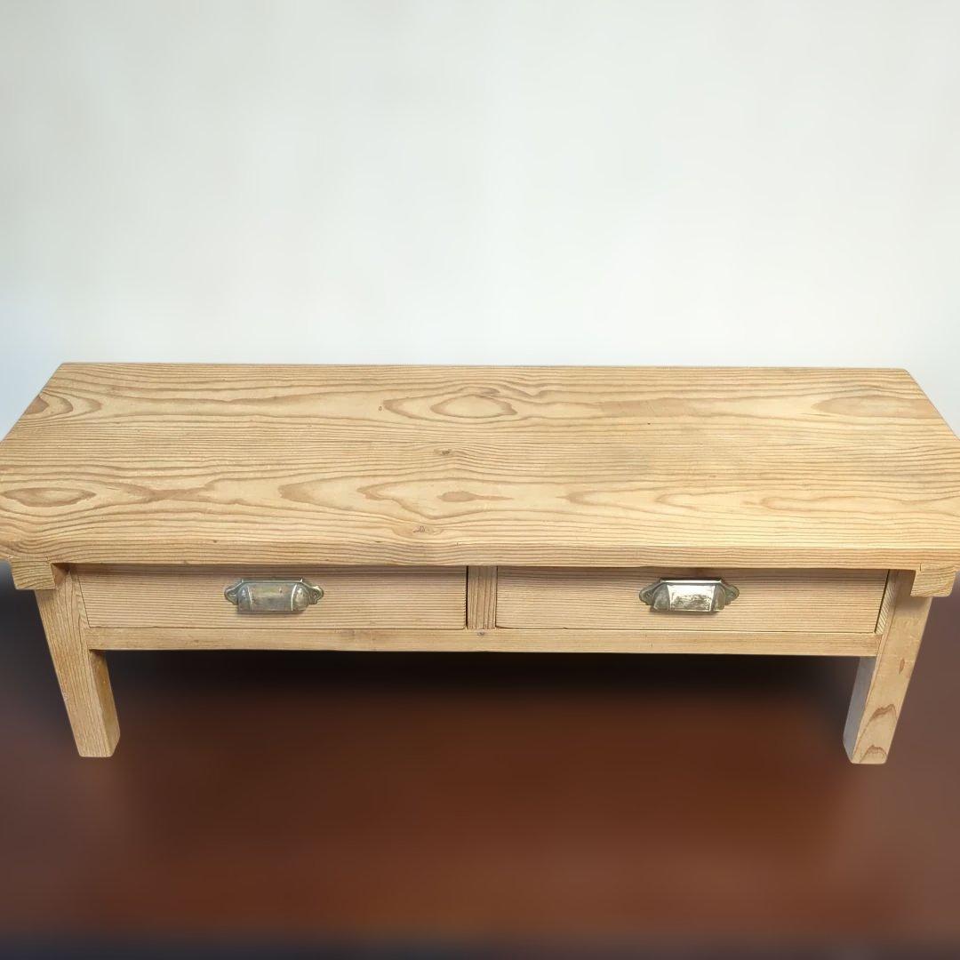 木製アンティーク ローテーブル2引き出し