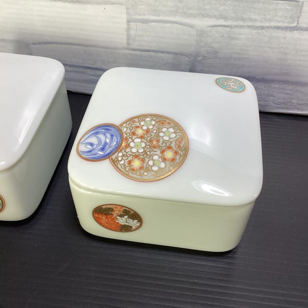 深川製磁　寿赤絵蓋付き角鉢 、小皿、赤絵 丸紋 湯呑み