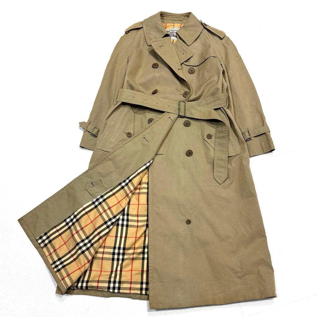 【レディースL】バーバリー　トレンチコート　ベルト　ノバチェック　ベージュ