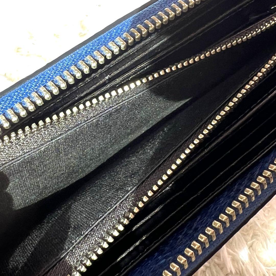 未使用級/本ヘビ革 ✨リアルパイソン 長財布 ラウンドジップ JRAタグ ブルー