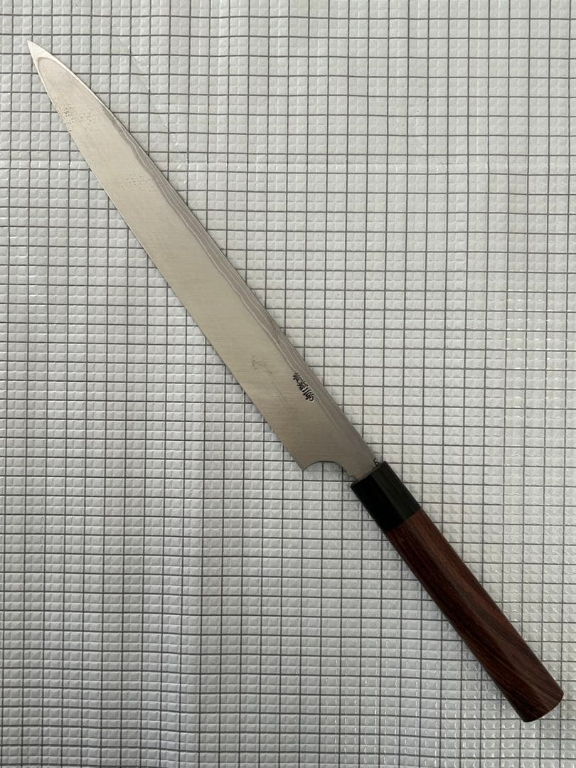仙助 包丁 柳刃包丁 ダマスカス 安来鋼青紙２号 270mm 紫檀シノギ柄②