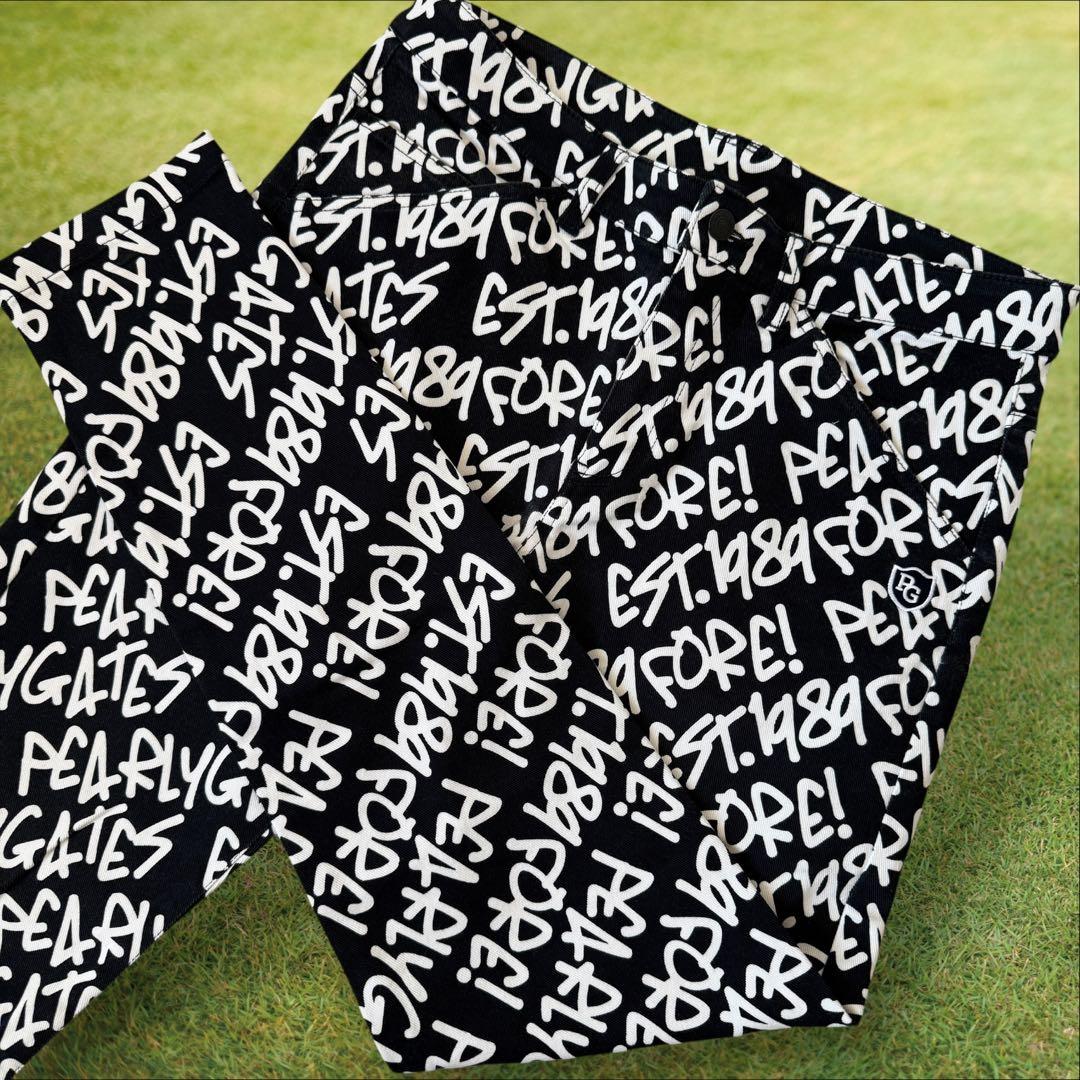 地厚　パーリーゲイツ　パンツ　総柄　L〜XL相当 紺　ネイビー　白　ホワイト　5