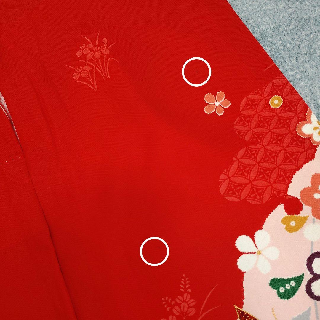 七五三 7歳 着物 帯 バッグ 草履 小物 セット 赤 黒 蝶 金駒刺繍