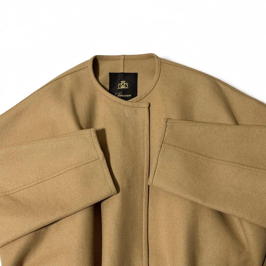 定価16万✨　ドゥロワー　ウールメルトンリバーノーカラーコート　ベージュ　38