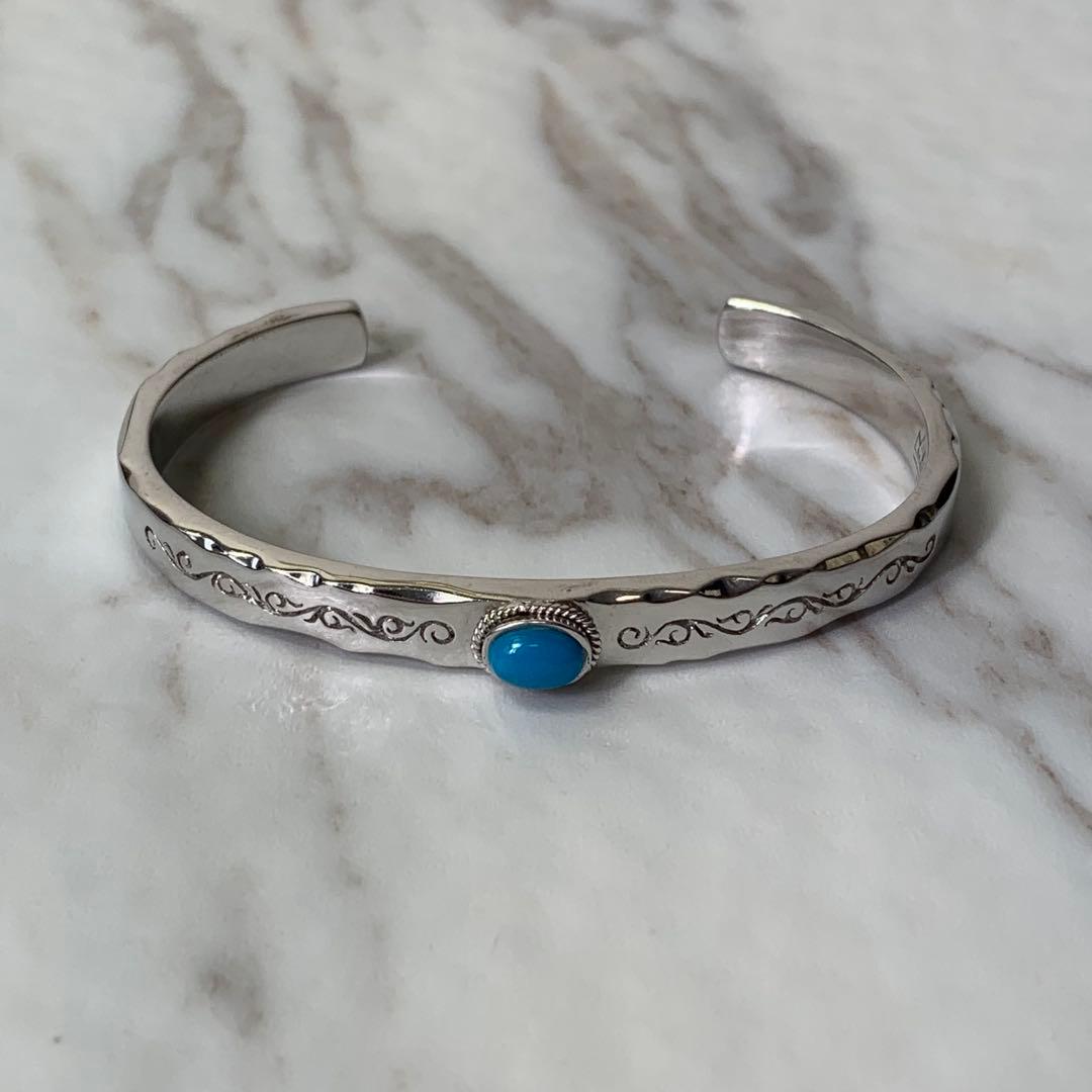 極美品 SAAD バングル シルバー925 ターコイズ 刻印 たたき 30g