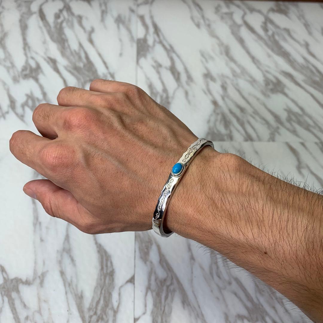 極美品 SAAD バングル シルバー925 ターコイズ 刻印 たたき 30g