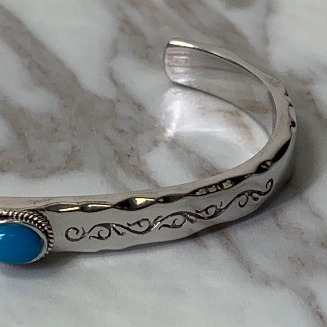 極美品 SAAD バングル シルバー925 ターコイズ 刻印 たたき 30g
