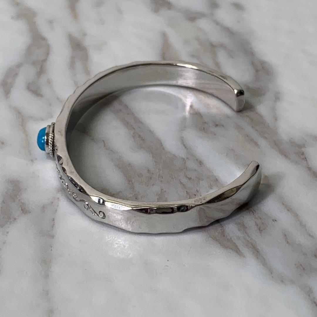 極美品 SAAD バングル シルバー925 ターコイズ 刻印 たたき 30g