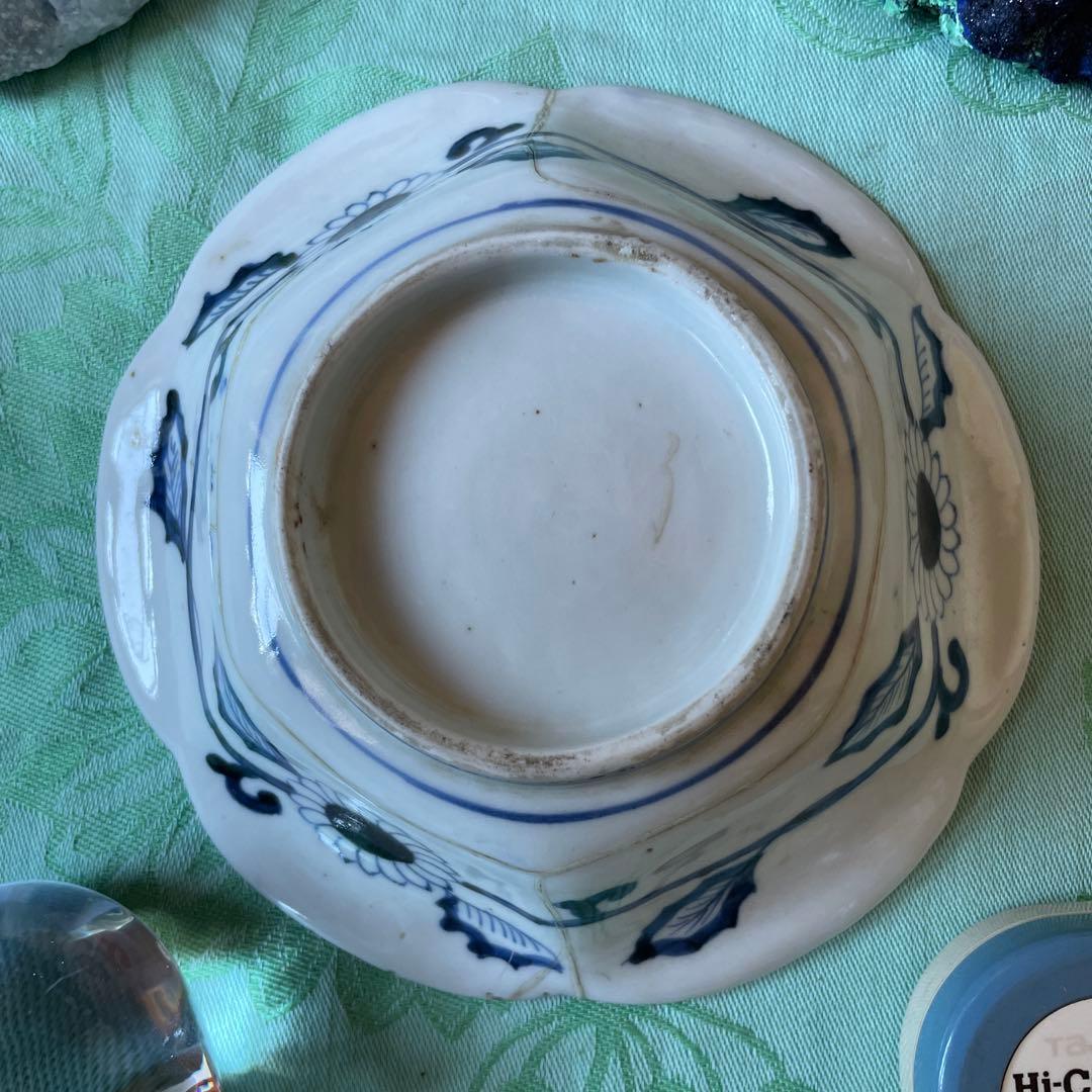 古伊万里　染付　桐　鳳凰　龍　変形皿　2客