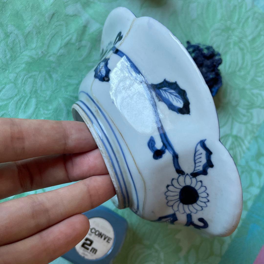 古伊万里　染付　桐　鳳凰　龍　変形皿　2客