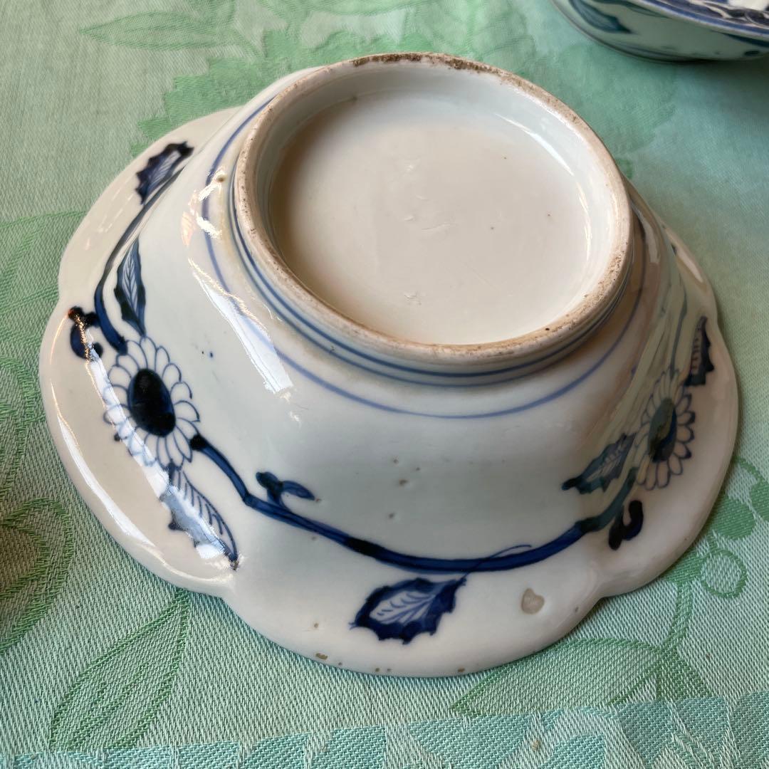 古伊万里　染付　桐　鳳凰　龍　変形皿　2客