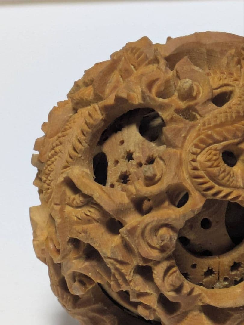 中国 透かし彫 多層球 天球 鬼工球 木彫り 彫刻 龍紋彫 オブジェ 中国美術