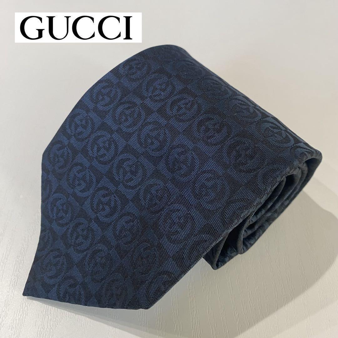 GUCCI グッチ ネクタイ GGロゴ シルク100% イタリア製 ネイビー