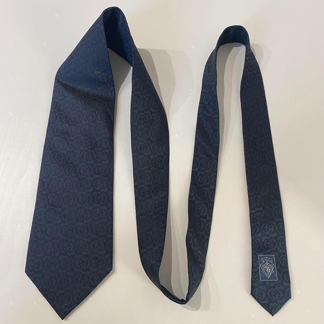 GUCCI グッチ ネクタイ GGロゴ シルク100% イタリア製 ネイビー