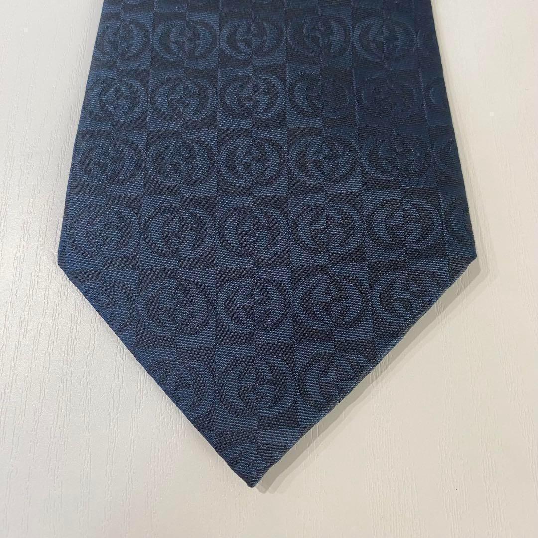 GUCCI グッチ ネクタイ GGロゴ シルク100% イタリア製 ネイビー