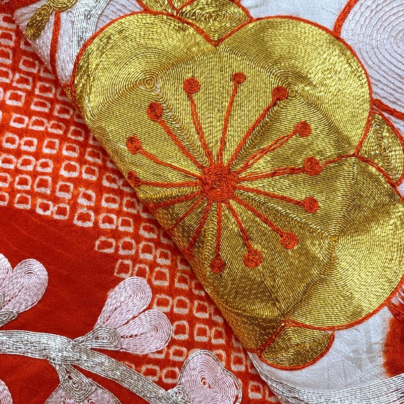 510ag30、帯揚げ□七五三 三歳 女児 着物&チュール帯&長襦袢 金駒刺繍□