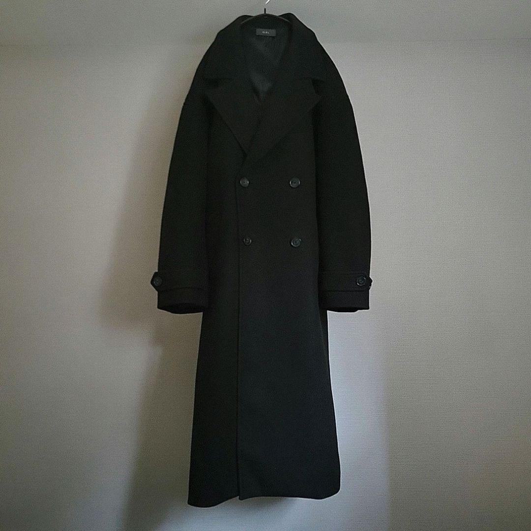 CLEL テックメルトンルーズ ダブルチェスターコート ブラック L