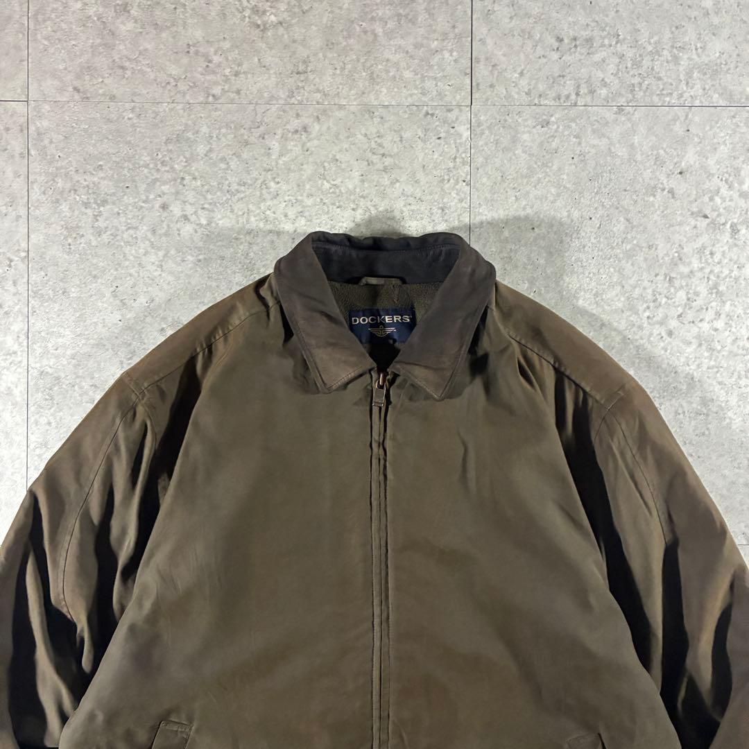 90s DOCKERS襟レザー中綿ブルゾンハリントンジャケットフェード短丈