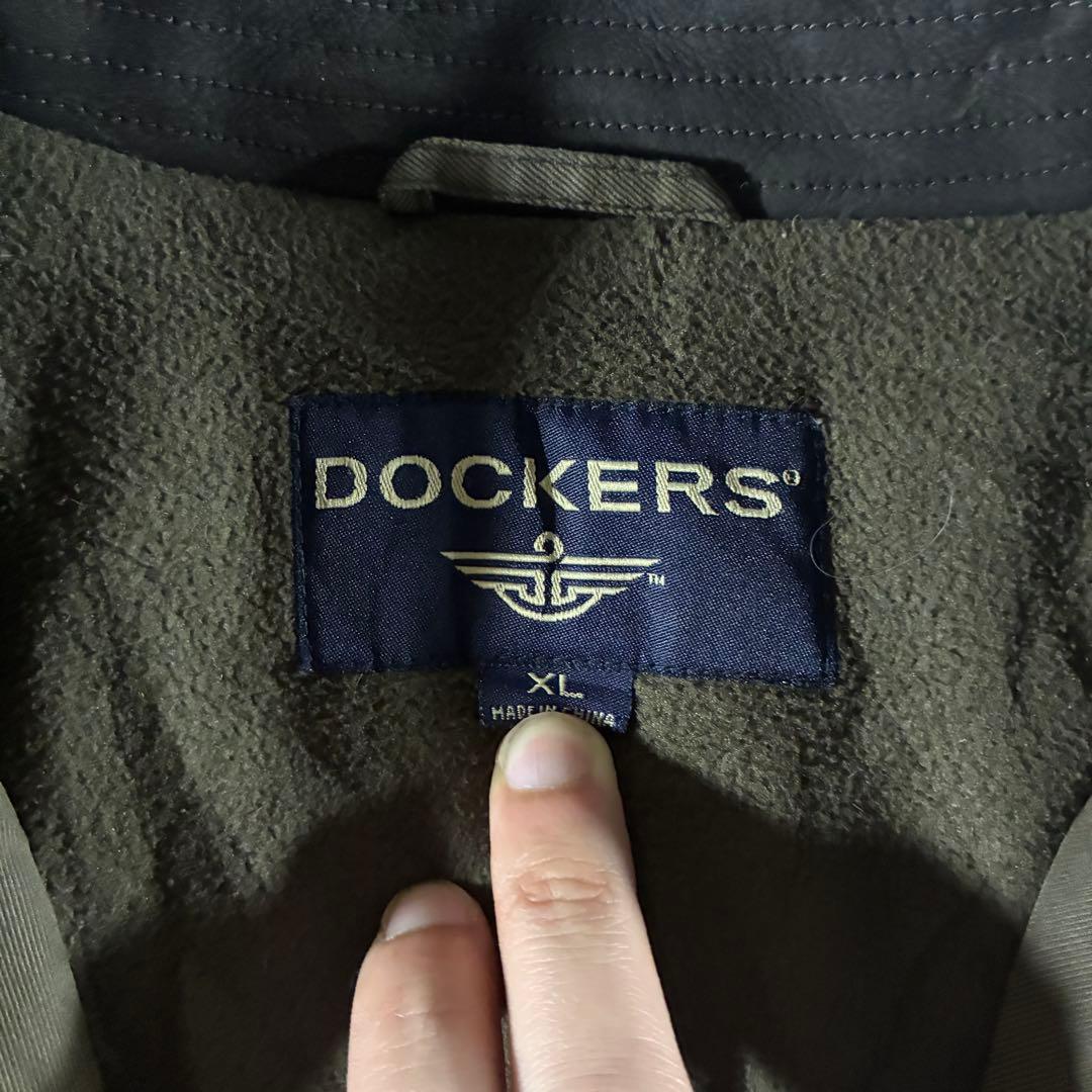 90s DOCKERS襟レザー中綿ブルゾンハリントンジャケットフェード短丈