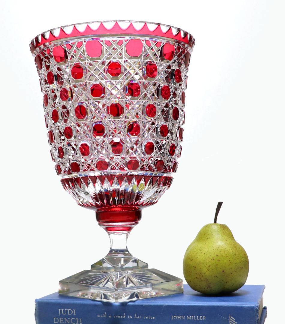 オールド・バカラ 稀少名品 特大切子コンポート 2.8kg28cm 赤色被せ装飾