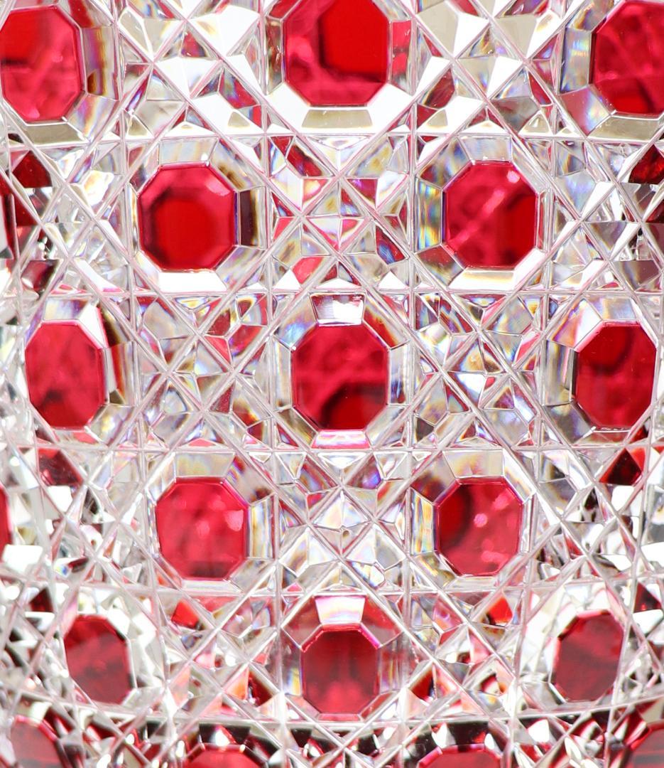 オールド・バカラ 稀少名品 特大切子コンポート 2.8kg28cm 赤色被せ装飾