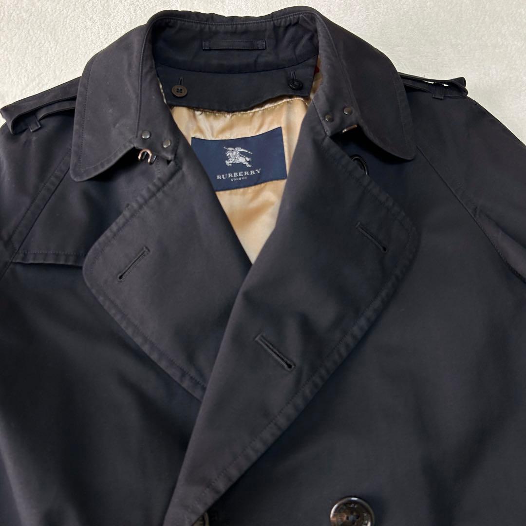 美品 バーバリーロンドン ノバチェック ウールライナー ダブルトレンチコートM黒