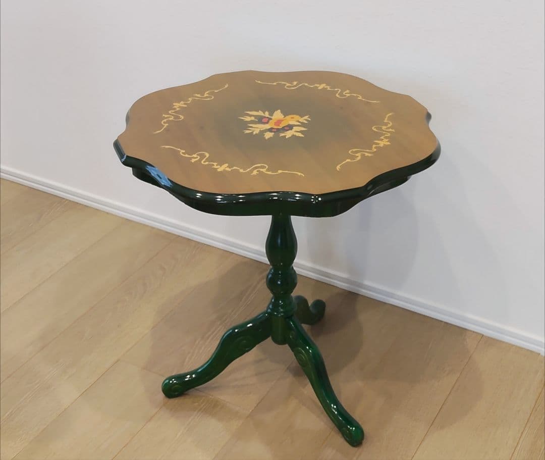 訳あり 木製象嵌細工 サイドテーブル コーヒーテーブル レトロ アンティーク調