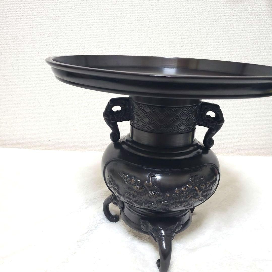 銅製 薄端（うすばた）三足 花器 鳥文 耳付き 床の間 置物 華道 茶道