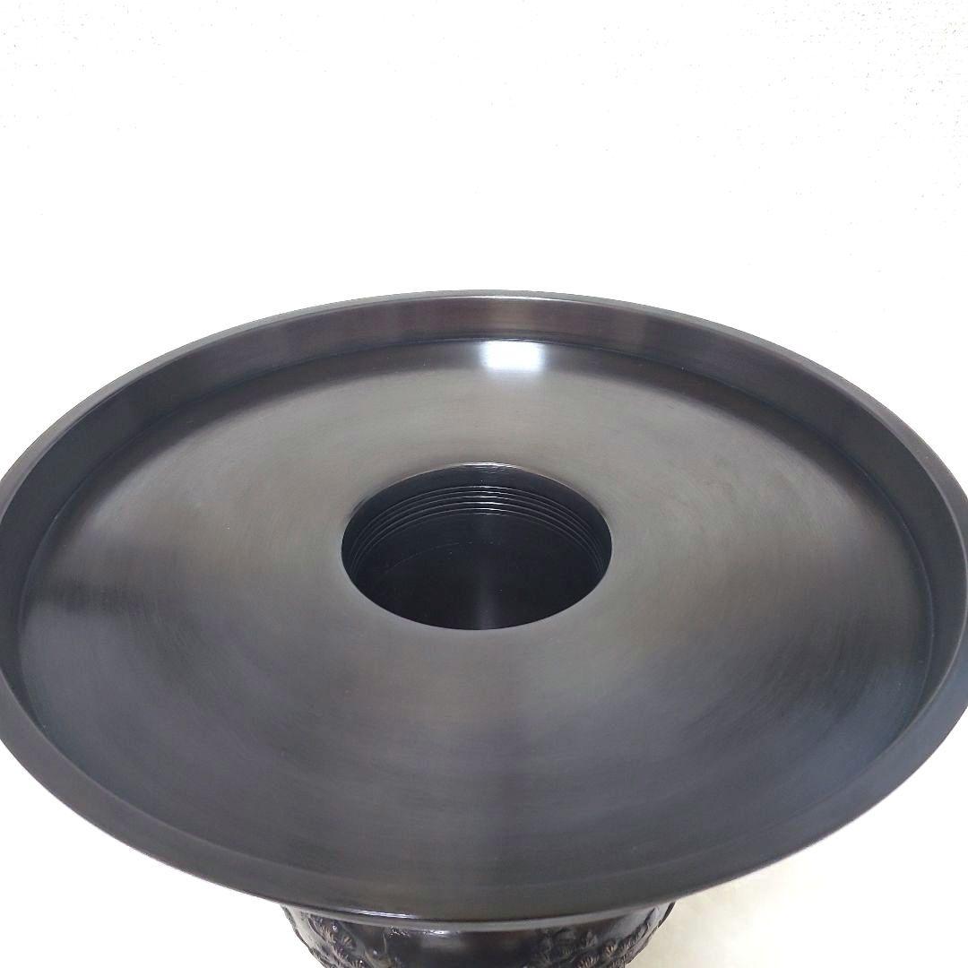 銅製 薄端（うすばた）三足 花器 鳥文 耳付き 床の間 置物 華道 茶道