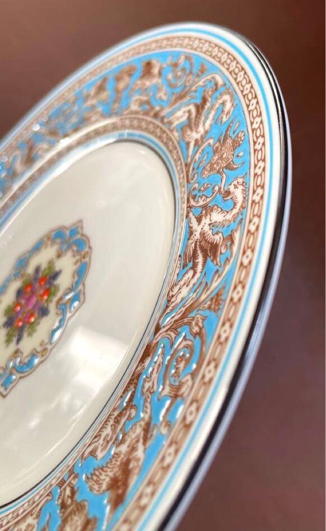 ウェッジウッドフロレンティーンターコイズプレート4枚17.5cm黒壺未使用近美品