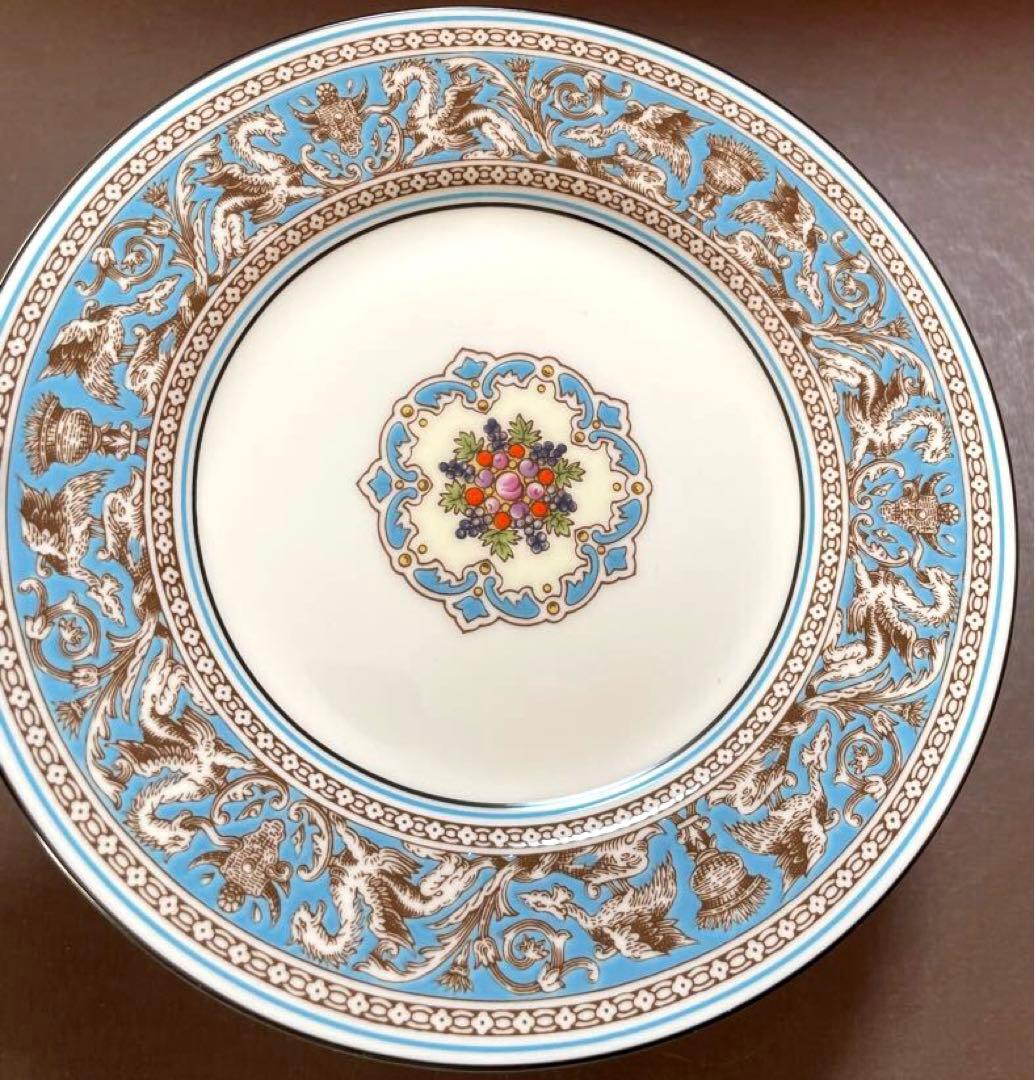 ウェッジウッドフロレンティーンターコイズプレート4枚17.5cm黒壺未使用近美品