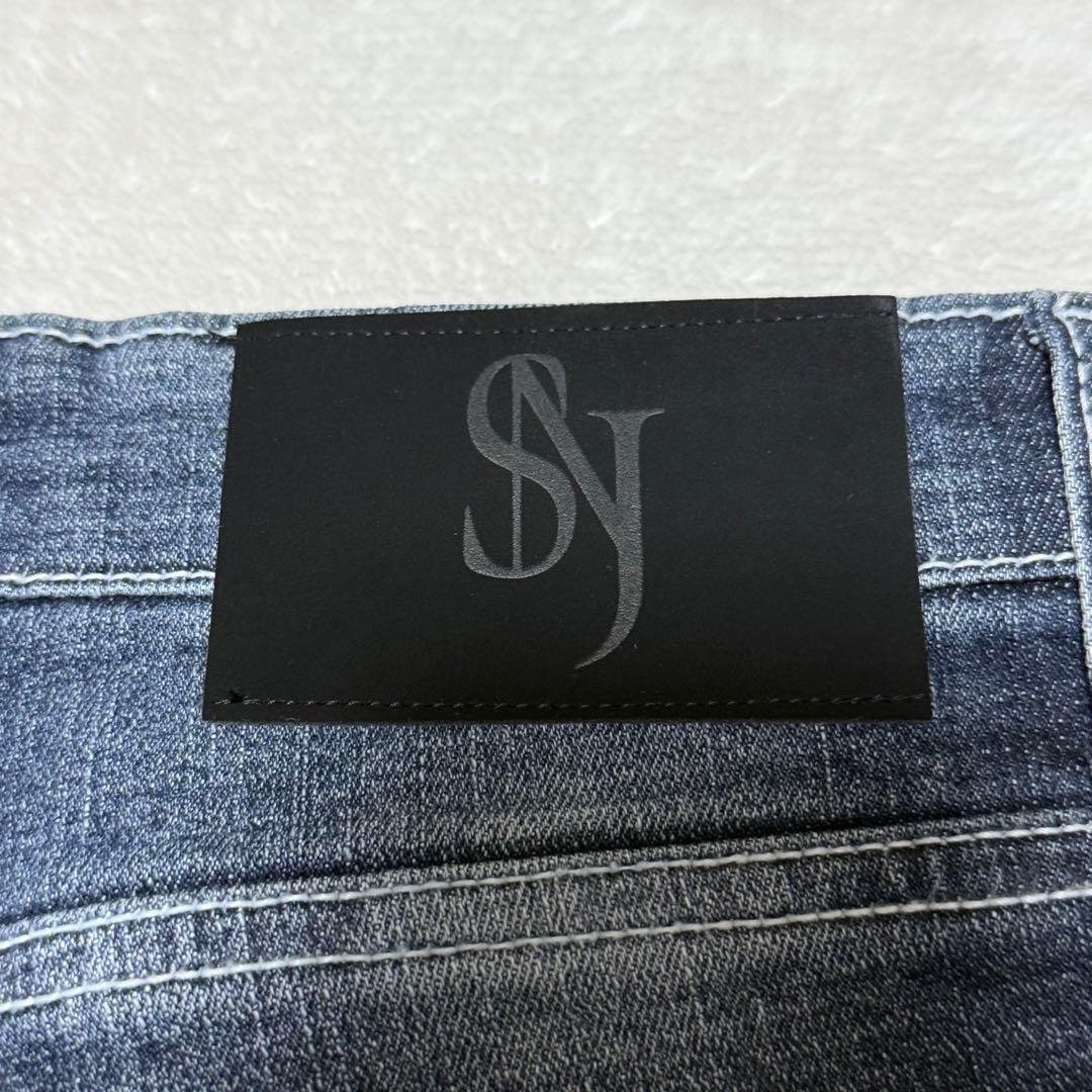 極美品　SYNERJYN シナジン　カットウォッシングデニムパンツ　フレア　M