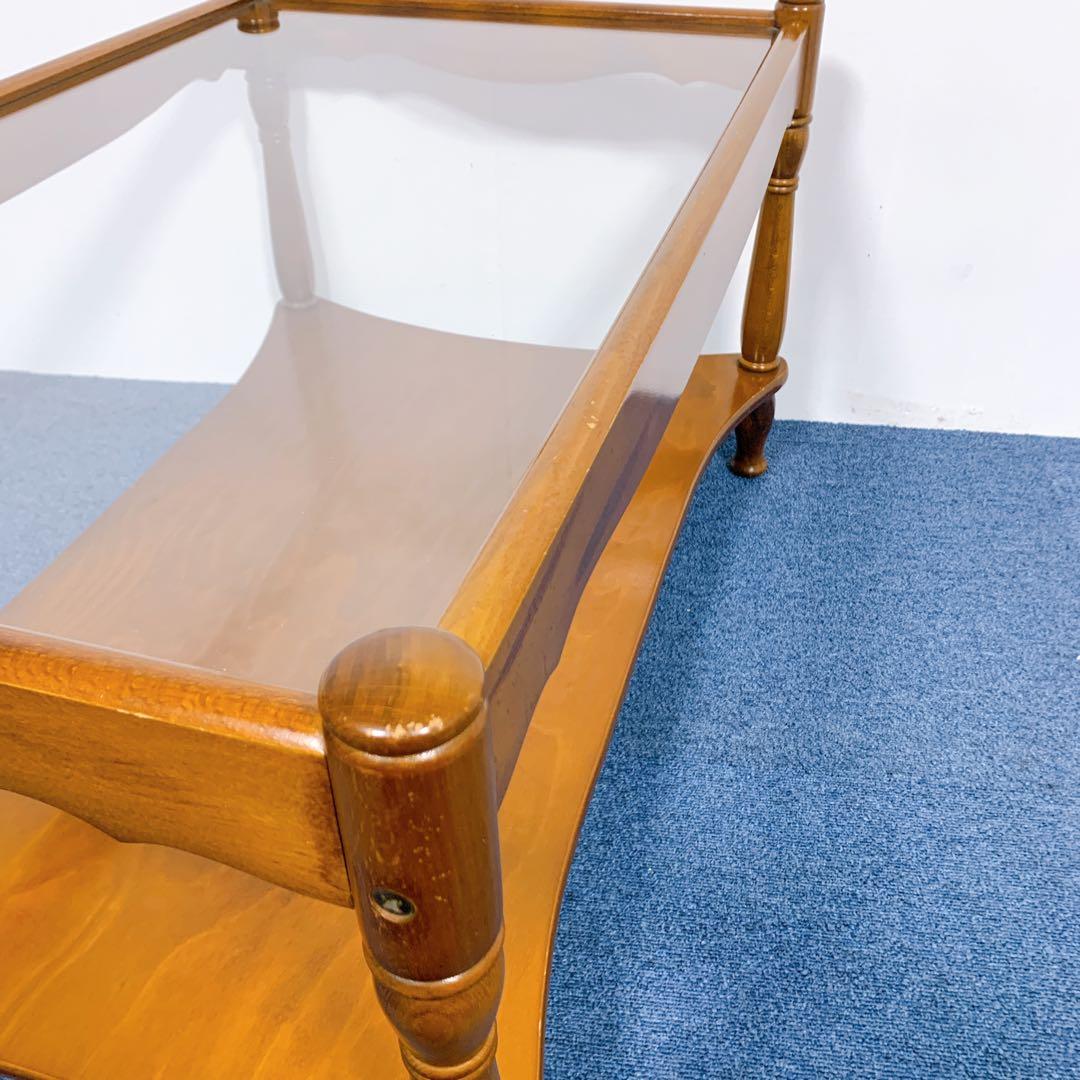 【稀少美品】アンティーク 木彫り ガラス ローテーブル 昭和レトロ