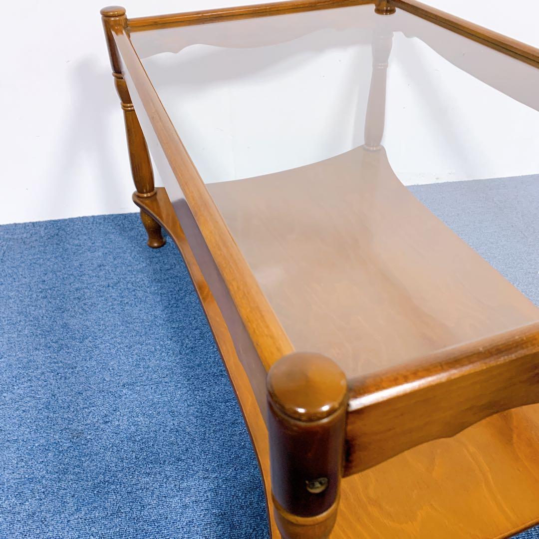 【稀少美品】アンティーク 木彫り ガラス ローテーブル 昭和レトロ