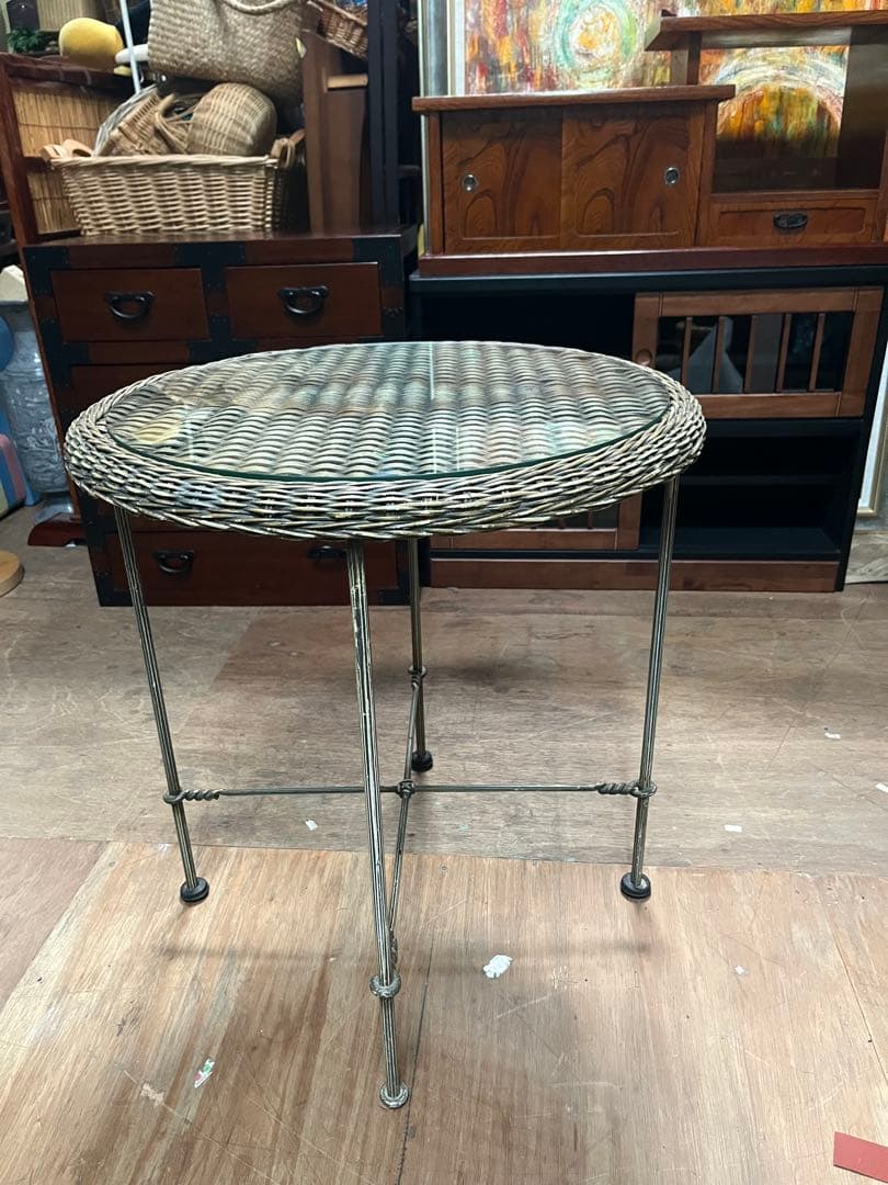 ガーデンテーブル インテリア ガラス天板 丸テーブル