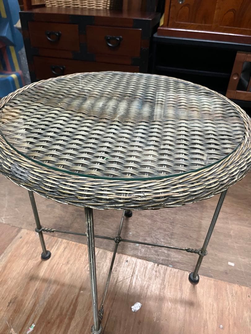 ガーデンテーブル インテリア ガラス天板 丸テーブル