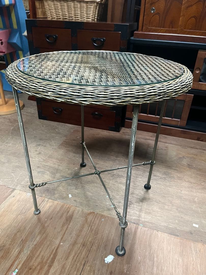 ガーデンテーブル インテリア ガラス天板 丸テーブル