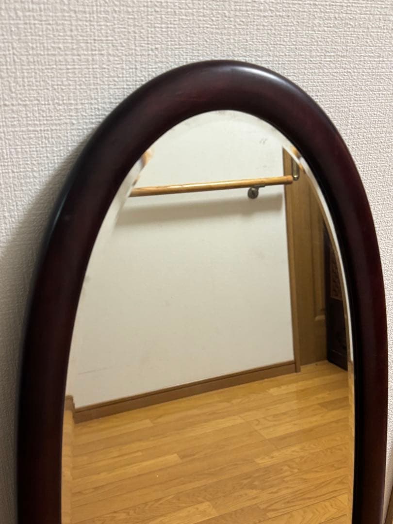 ヴィンテージ オールドカリモク 無垢木製高級 壁掛鏡 ウッドウォールミラー