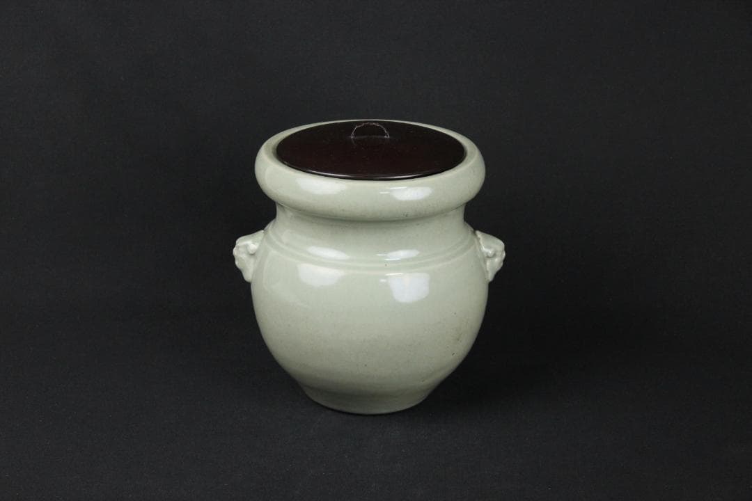 唐物　明～清　七官青磁　青瓷　耳付水指　茶道 　龍泉窯　FJ21-4