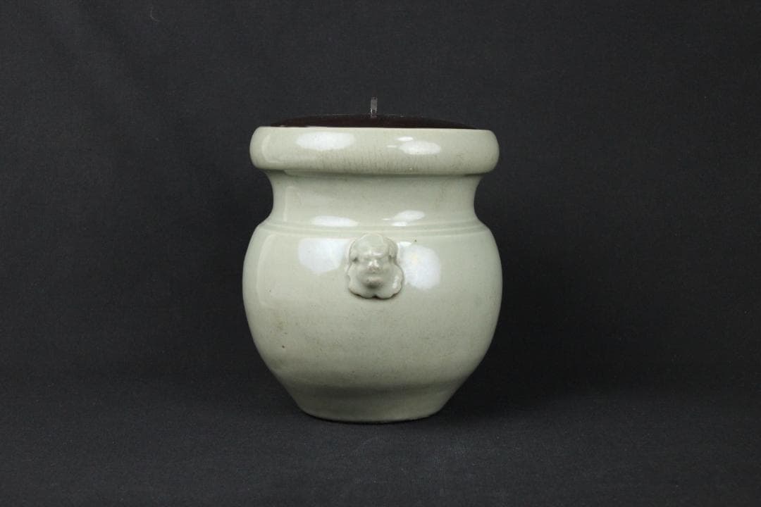 唐物　明～清　七官青磁　青瓷　耳付水指　茶道 　龍泉窯　FJ21-4