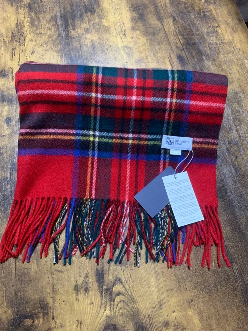 し*ま様 新品未使用ジョンストンズストール大判　カシミアレッドスチュワート